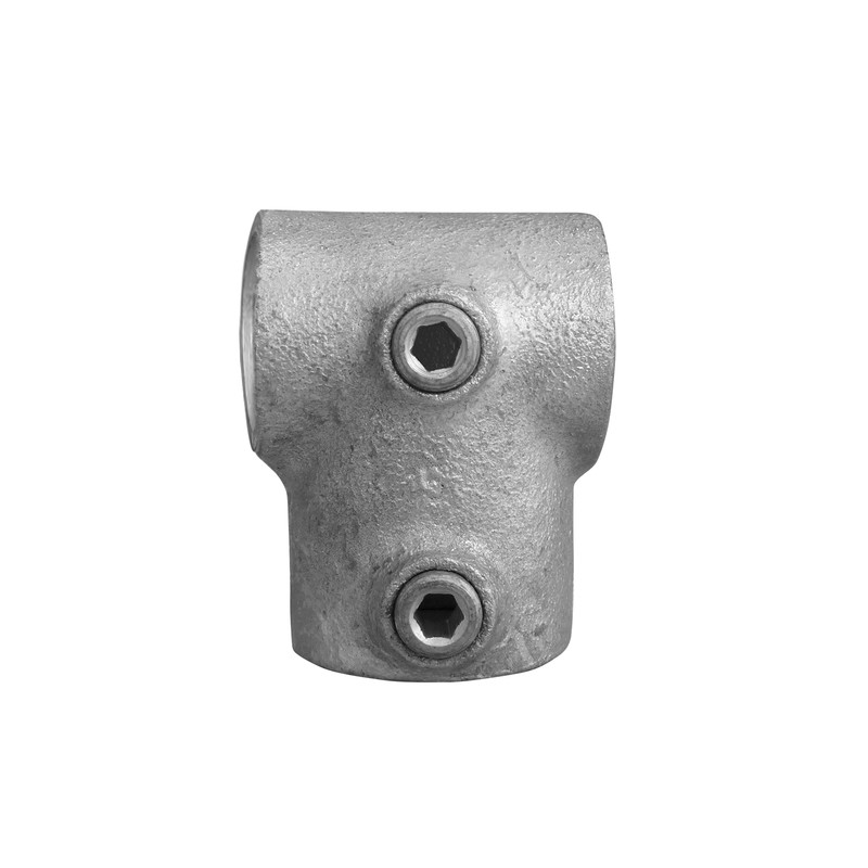 Reduc. short tee Typ 2VFE, 60,3 mm - 48,3 mm, Galvanized (Klemp) - Round Tubefittings Reduc. short tee Typ 2VFE, 60,3 mm - 48,3 mm, Galvanized (Klemp) - Round Tubefittings
