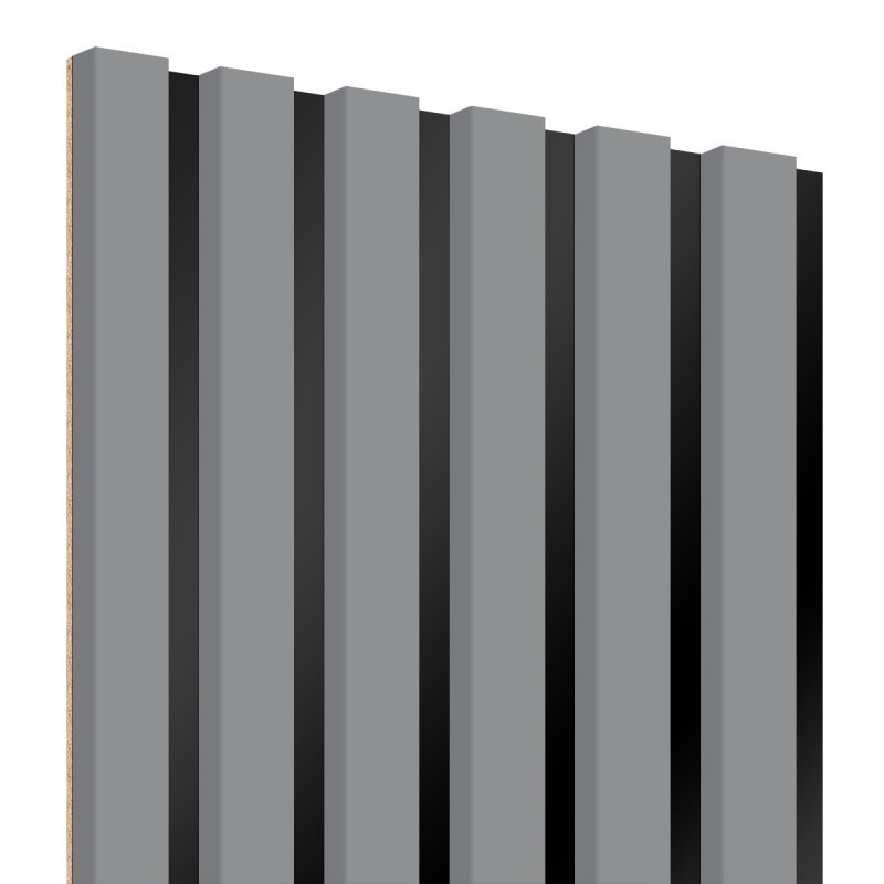 Lamas sobre tablero HDF 30x275 cm gris e/Negra (Klemp) - Lamas de MDF sobre panel Lamas sobre tablero HDF 30x275 cm gris e/Negra (Klemp) - Lamas de MDF sobre panel