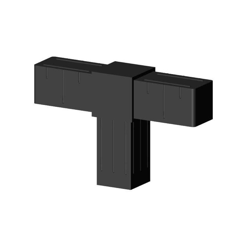 Giunto a T (2 assi, 3 ingressi) – per profilo 20x20x1,5 mm - nero (Klemp) - Giunti in plastica per profili quadrati Giunto a T (2 assi, 3 ingressi) – per profilo 20x20x1,5 mm - nero (Klemp) - Giunti in plastica per profili quadrati