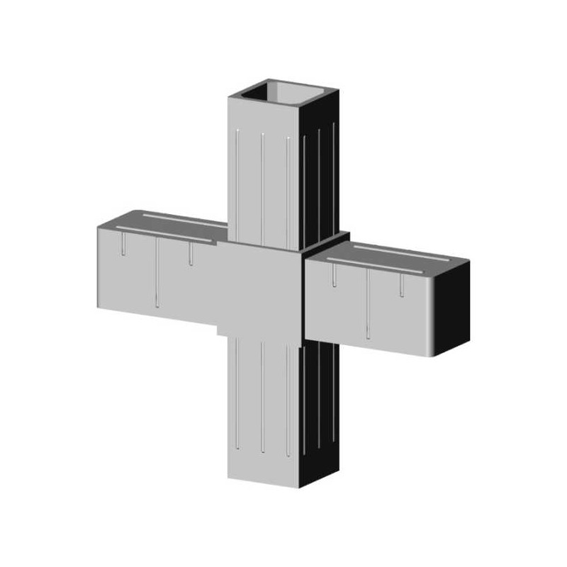 Cross Connector (2 axes, 4 slots) – for profile 20x20x1.5 mm - grey (Klemp) - Plastic connectors for square profiles Cross Connector (2 axes, 4 slots) – for profile 20x20x1.5 mm - grey (Klemp) - Plastic connectors for square profiles