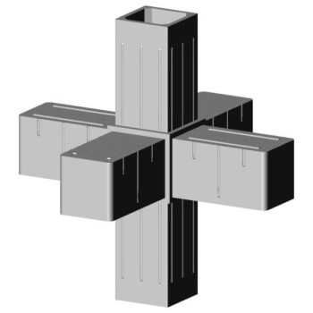 Conector cruzado (3 ejes, 6 entradas) – para perfil 20x20x1,5 mm - gris (Klemp)