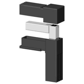 Codo 90° (2 ejes, 2 entradas) – para perfil 20x20x1,5 mm con núcleo metálico - negro (Klemp)