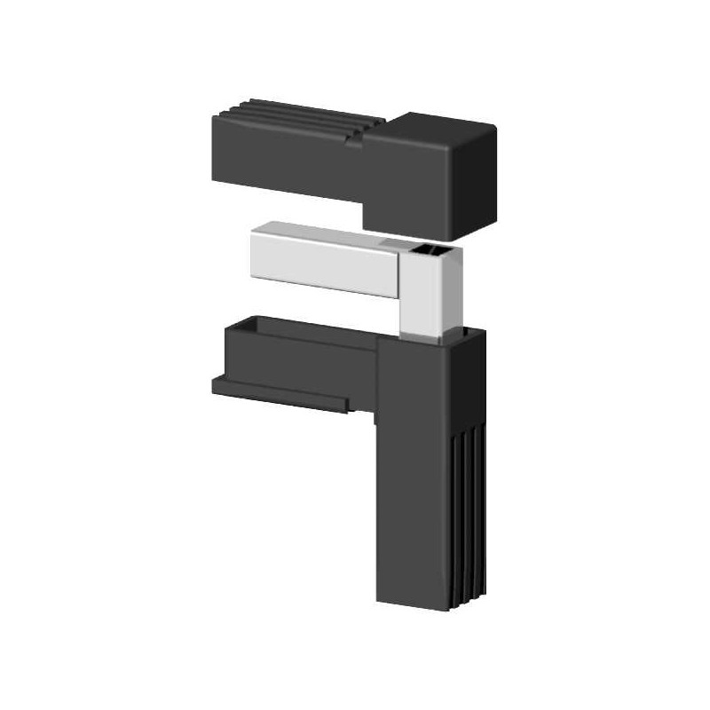 90° Elbow (2 axes, 2 slots) – for profile 20x20x1.5 mm with metal core - black (Klemp) - Plastic connectors for square profiles 90° Elbow (2 axes, 2 slots) – for profile 20x20x1.5 mm with metal core - black (Klemp) - Plastic connectors for square profiles