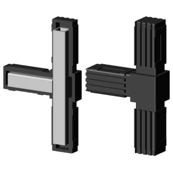 Conector en T (2 ejes, 3 entradas) – para perfil 20x20x1,5 mm con núcleo metálico - negro (Klemp)