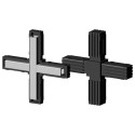 Conector cruzado (2 ejes, 4 entradas) – para perfil 20x20x1,5 mm con núcleo metálico - negro (Klemp) Conector cruzado (2 ejes, 4 entradas) – para perfil 20x20x1,5 mm con núcleo metálico - negro (Klemp)