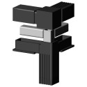 Corner T-Connector (3 axes, 3 slots) – for profile 20x20x1.5 mm with metal core - black (Klemp) Corner T-Connector (3 axes, 3 slots) – for profile 20x20x1.5 mm with metal core - black (Klemp)