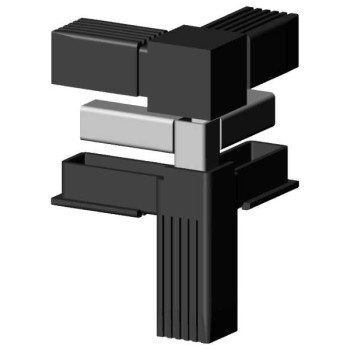 Connecteur en T d’angle (3 axes, 3 emplacements) – pour profil 20x20x1,5 mm avec noyau métallique - noir (Klemp)