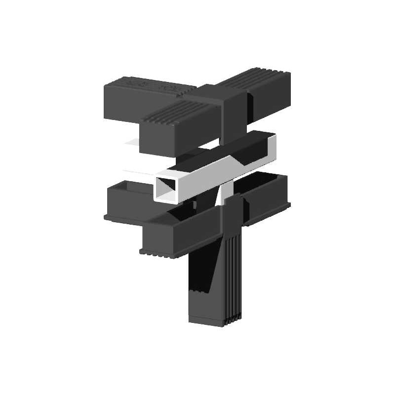Hoekbocht (3 assen, 4 ingangen) – voor profiel 20x20x1,5 mm met metalen kern - zwart (Klemp) - Kunststof verbindingsstukken voor vierkante profielen Hoekbocht (3 assen, 4 ingangen) – voor profiel 20x20x1,5 mm met metalen kern - zwart (Klemp) - Kunststof verbindingsstukken voor vierkante profielen
