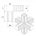 Conector cruzado (3 ejes, 6 entradas) – para perfil 20x20x1,5 mm con núcleo metálico - negro (Klemp) Conector cruzado (3 ejes, 6 entradas) – para perfil 20x20x1,5 mm con núcleo metálico - negro (Klemp)