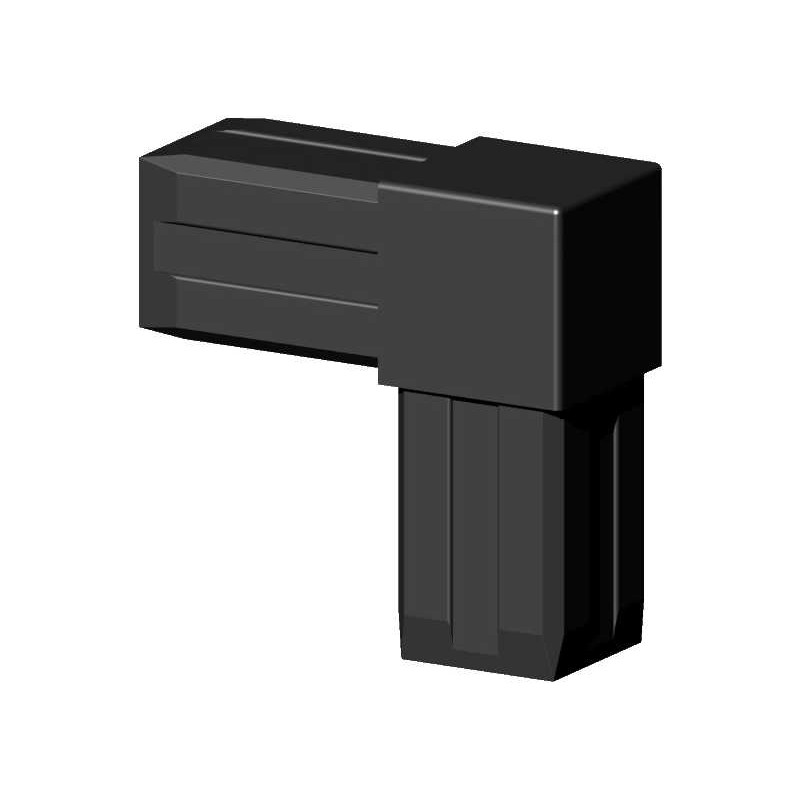 Kolano 90° (2 osie, 2 gniazda) – Antracyt - do profila 20x20x1,5 mm (Klemp) - Łączniki plastikowe do profili kwadratowych