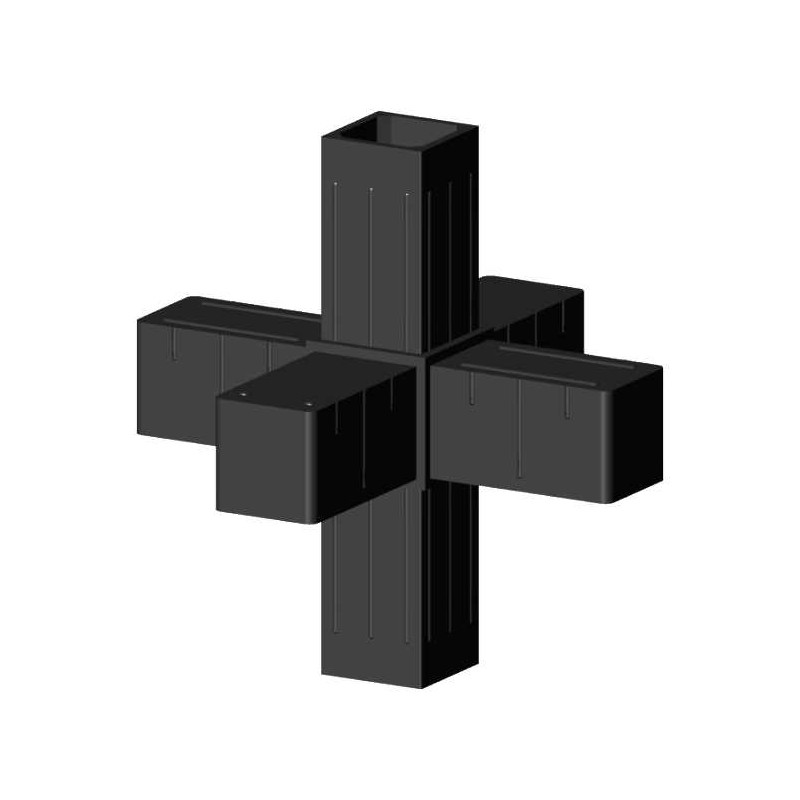 Conector cruzado (3 ejes, 6 entradas) – para perfil 20x20x1,5 mm - antracita (Klemp) - Conectores de plástico para perfiles cuadrados Conector cruzado (3 ejes, 6 entradas) – para perfil 20x20x1,5 mm - antracita (Klemp) - Conectores de plástico para perfiles cuadrados