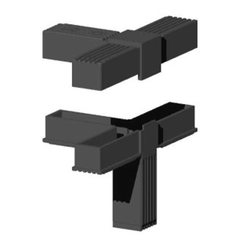 Eckwinkel (3 Achsen, 4 Öffnungen) – für Rohr 30x30x2 mm - schwarz (Klemp) - Kunststoffverbinder für Quadratprofile Profile