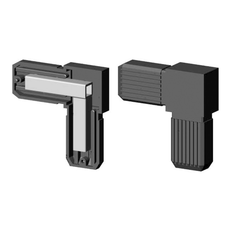 Codo 90° (2 ejes, 2 entradas) – para tubo 30x20x2 mm - negro (Klemp) - Conectores de plástico para perfiles rectangulares Codo 90° (2 ejes, 2 entradas) – para tubo 30x20x2 mm - negro (Klemp) - Conectores de plástico para perfiles rectangulares