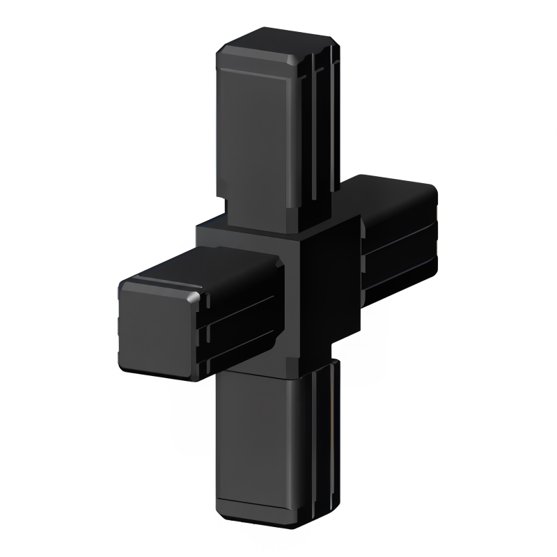 Krzyżak (2 osie, 4 gniazda) - Czarny - do rury 13x13x1 mm (Klemp) - Łączniki plastikowe do profili kwadratowych Krzyżak (2 osie, 4 gniazda) - Czarny - do rury 13x13x1 mm (Klemp) - Łączniki plastikowe do profili kwadratowych