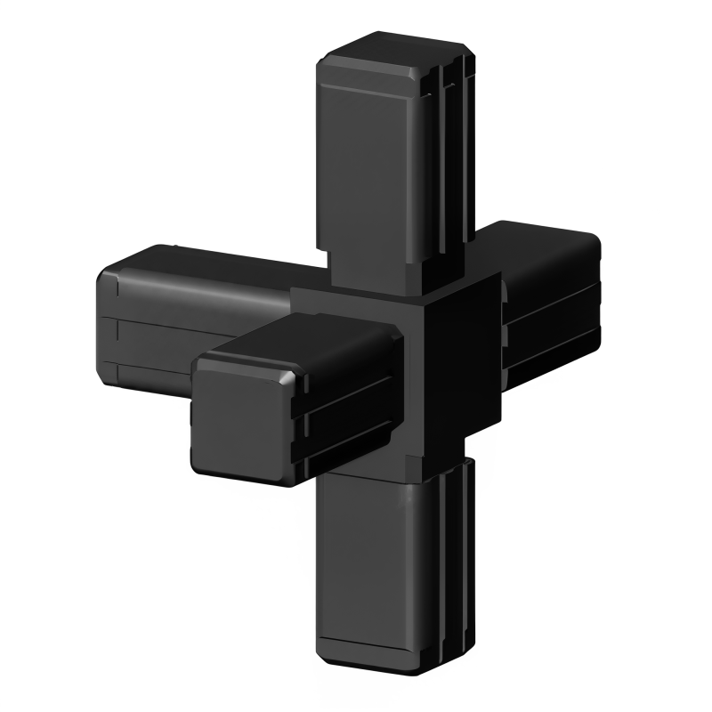 Giunto a croce (3 assi, 5 ingressi) – per tubo 13x13x1 mm - nero (Klemp) - Giunti in plastica per profili quadrati Giunto a croce (3 assi, 5 ingressi) – per tubo 13x13x1 mm - nero (Klemp) - Giunti in plastica per profili quadrati