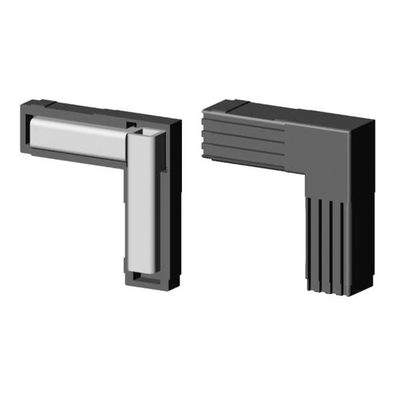 90° Elbow (2 axes, 2 slots) – for tube 20x20x1,5 mm - black (Klemp) - Plastic connectors for square profiles