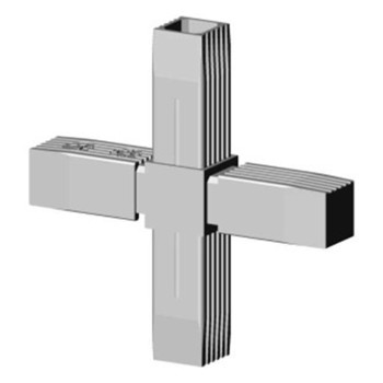 Kreuzverbinder (2 Achsen, 4 Öffnungen) – für Rohr 25x25x2 mm - grau (Klemp)