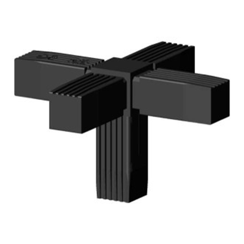 Kreuzverbinder (3 Achsen, 5 Öffnungen) – für Rohr 25x25x2 mm - schwarz (Klemp) - Kunststoffverbinder für Quadratprofile Profile