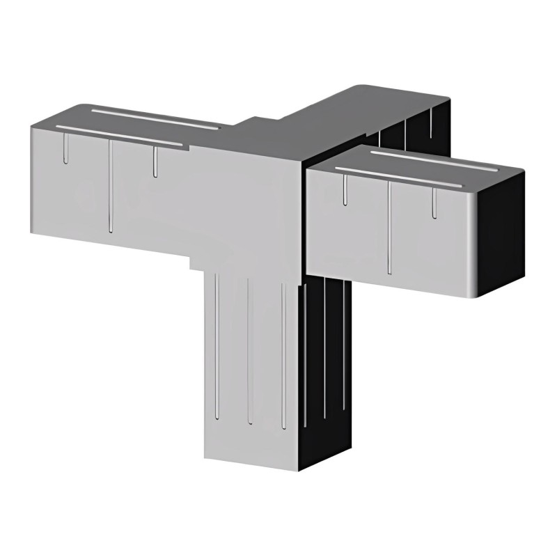Eckwinkel (3 Achsen, 4 Öffnungen) – für Rohr 25x25x2 mm - grau (Klemp) - Kunststoffverbinder für Quadratprofile Profile