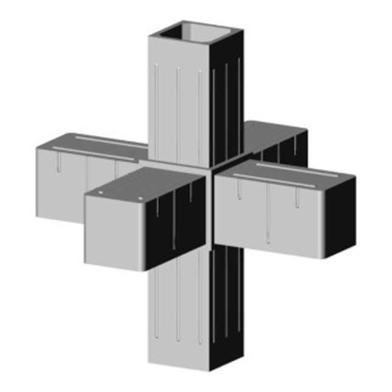 Krzyżak (3 osie, 6 gniazda) - Szary - do rury 40x40x2 mm (Klemp) - Łączniki plastikowe do profili kwadratowych