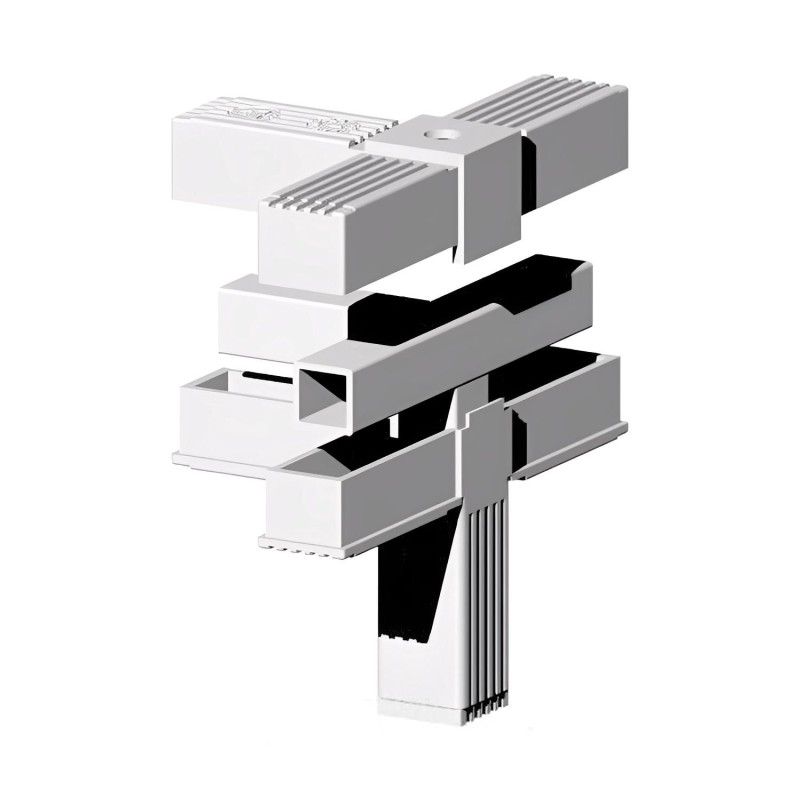 Codo de esquina (3 ejes, 4 entradas) – para tubo 25x25x2 mm - gris (Klemp) - Conectores de plástico para perfiles cuadrados Codo de esquina (3 ejes, 4 entradas) – para tubo 25x25x2 mm - gris (Klemp) - Conectores de plástico para perfiles cuadrados