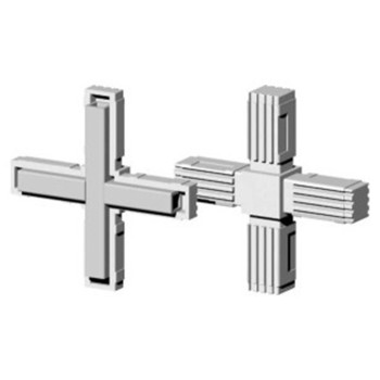 Kreuzverbinder (2 Achsen, 4 Öffnungen) – für Rohr 25x25x2 mm - grau (Klemp)