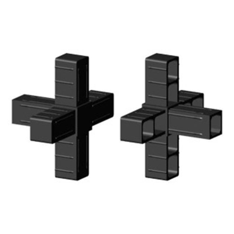 Kreuzverbinder (3 Achsen, 5 Öffnungen) – für Rohr 25x25x2 mm - schwarz (Klemp) - Kunststoffverbinder für Quadratprofile Profile