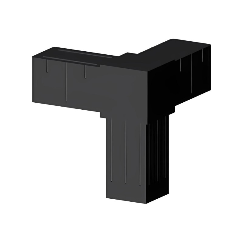 Giunto a T angolare (3 assi, 3 ingressi) – per tubo 40x40x2 mm - nero (Klemp) - Giunti in plastica per profili quadrati Giunto a T angolare (3 assi, 3 ingressi) – per tubo 40x40x2 mm - nero (Klemp) - Giunti in plastica per profili quadrati