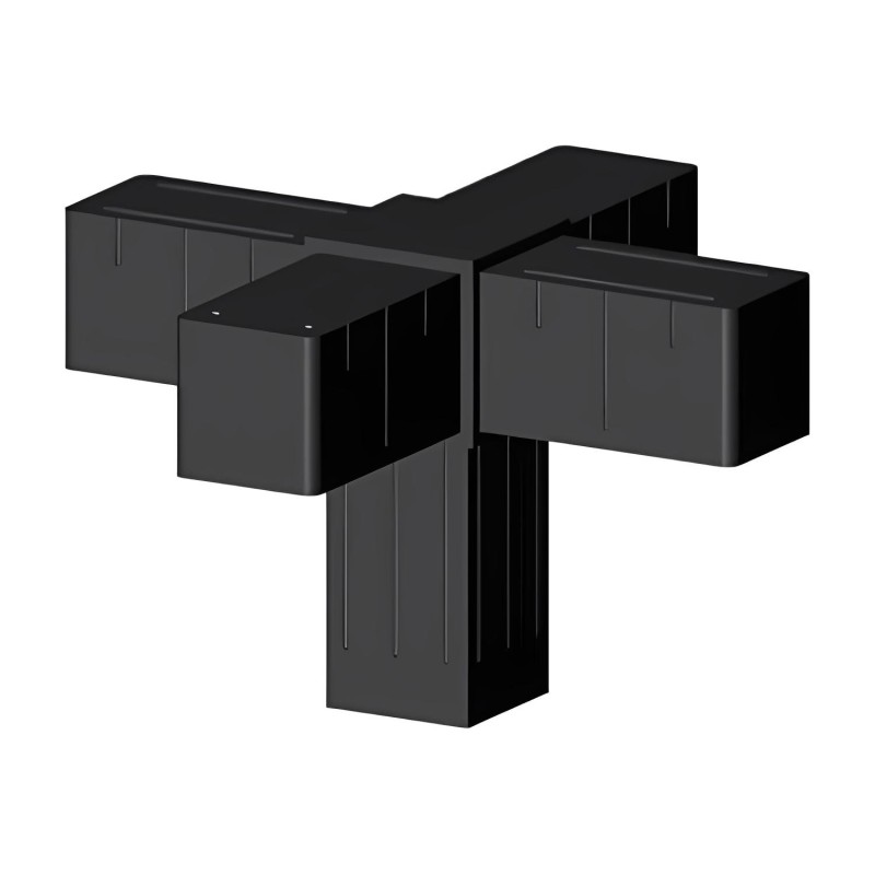 Conector cruzado (3 ejes, 5 entradas) – para tubo 40x40x2 mm - negro (Klemp) - Conectores de plástico para perfiles cuadrados Conector cruzado (3 ejes, 5 entradas) – para tubo 40x40x2 mm - negro (Klemp) - Conectores de plástico para perfiles cuadrados