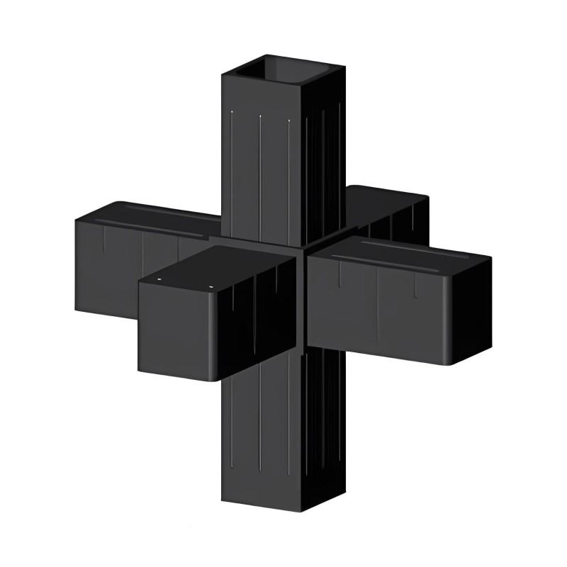 Kreuzverbinder (3 Achsen, 6 Öffnungen) – für Rohr 40x40x2 mm - schwarz (Klemp) - Kunststoffverbinder für Quadratprofile Profile Kreuzverbinder (3 Achsen, 6 Öffnungen) – für Rohr 40x40x2 mm - schwarz (Klemp) - Kunststoffverbinder für Quadratprofile Profile