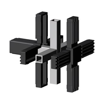 Giunto a croce (3 assi, 5 ingressi) – per tubo 25x25x2 mm - nero (Klemp)