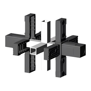 Kreuzverbinder (3 Achsen, 6 Öffnungen) – für Rohr 25x25x2 mm - schwarz (Klemp)