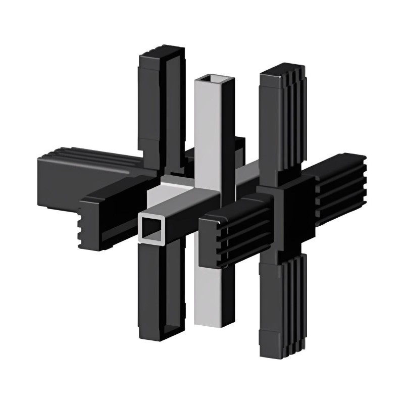 Kruiskoppeling (3 assen, 5 ingangen) – voor buis 30x30x2 mm - zwart (Klemp) - Kunststof verbindingsstukken voor vierkante profielen Kruiskoppeling (3 assen, 5 ingangen) – voor buis 30x30x2 mm - zwart (Klemp) - Kunststof verbindingsstukken voor vierkante profielen