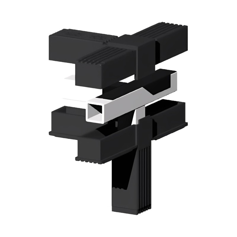 Hoekbocht (3 assen, 4 ingangen) – voor buis 30x30x2 mm - zwart (Klemp) - Kunststof verbindingsstukken voor vierkante profielen