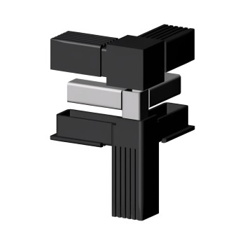Connecteur en T d’angle (3 axes, 3 emplacements) – pour tube 30x30x2 mm - noir (Klemp)