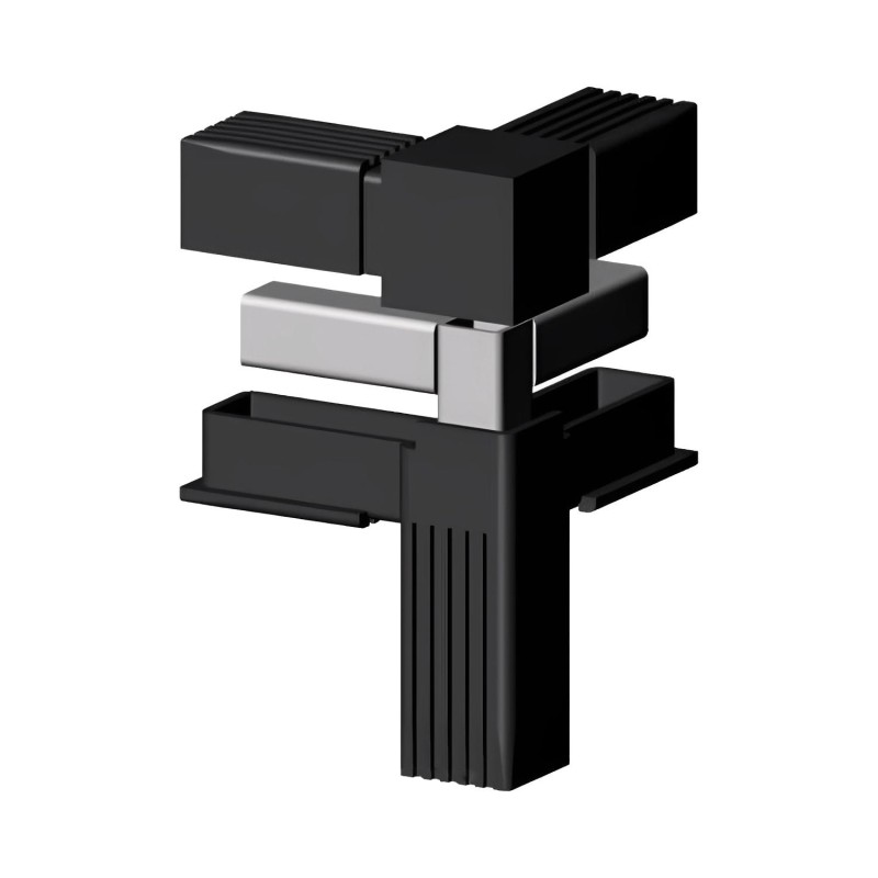 Conector en T de esquina (3 ejes, 3 entradas) – para tubo 30x30x2 mm - negro (Klemp) - Conectores de plástico para perfiles cuadrados Conector en T de esquina (3 ejes, 3 entradas) – para tubo 30x30x2 mm - negro (Klemp) - Conectores de plástico para perfiles cuadrados