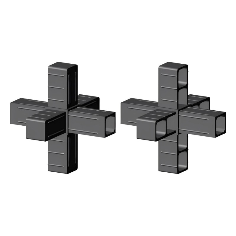 Kruiskoppeling (3 assen, 6 ingangen) – voor buis 25x25x2 mm - zwart (Klemp) - Kunststof verbindingsstukken voor vierkante profielen