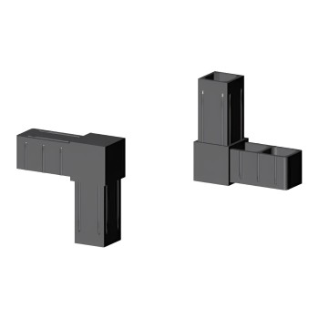 Curva 90° (2 assi, 2 ingressi) – per tubo 25x25x2 mm - nero (Klemp)
