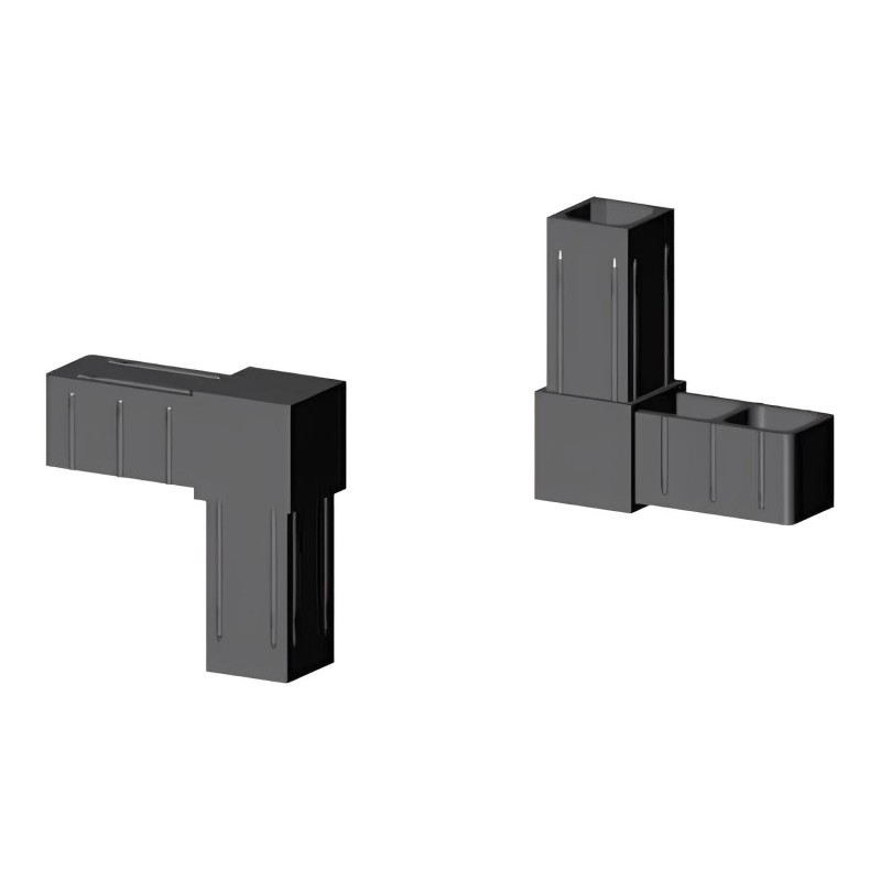 90° Winkel (2 Achsen, 2 Öffnungen) – für Rohr 25x25x2 mm - schwarz (Klemp) - Kunststoffverbinder für Quadratprofile Profile 90° Winkel (2 Achsen, 2 Öffnungen) – für Rohr 25x25x2 mm - schwarz (Klemp) - Kunststoffverbinder für Quadratprofile Profile