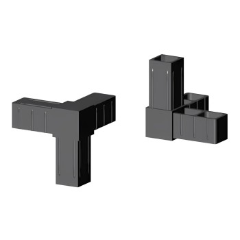 Giunto a T angolare (3 assi, 3 ingressi) – per tubo 25x25x2 mm - nero (Klemp)