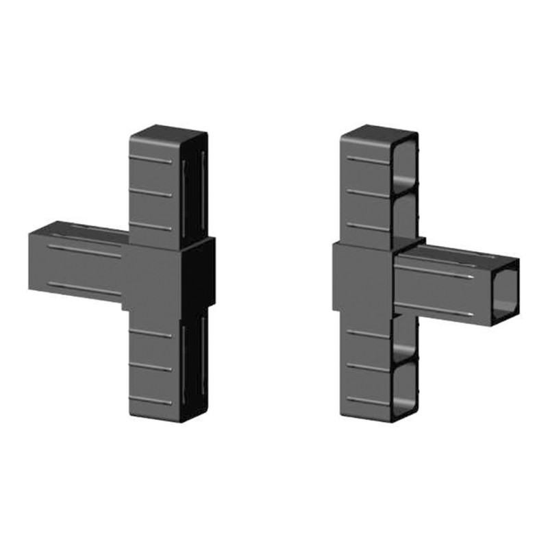 Trójnik (2 osie, 3 gniazda) - Czarny - do rury 25x25x2 mm (Klemp) - Łączniki plastikowe do profili kwadratowych