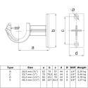 Support de main courante, ouvert Typ 35C, 33,7 mm , Galvanisé (Klemp) Support de main courante, ouvert Typ 35C, 33,7 mm , Galvanisé (Klemp)