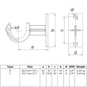 Handrail Support, open Typ 35B, 26,9 mm, Black (Klemp)